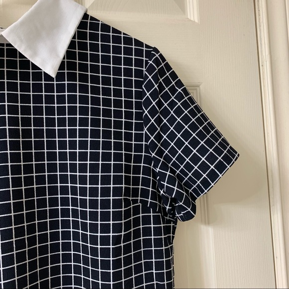 Unbranded, US M, Black and White Collared Window Pane Plaid Short Sleeved Dress - Picture 3 of 7